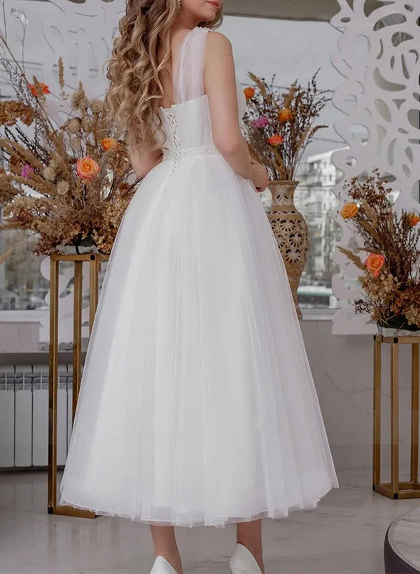 Tamsina | A-Line V-Neck Sleeveless Ankle-Length Tulle Wedding Dresses With Sequins sold by KissProm product image thumbnail 5