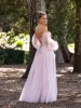A-line Corset Off The Shoulder Floor Length Tulle Prom Dress with lace appliques sold by KissProm