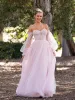 A-line Corset Off The Shoulder Floor Length Tulle Prom Dress with lace appliques sold by KissProm