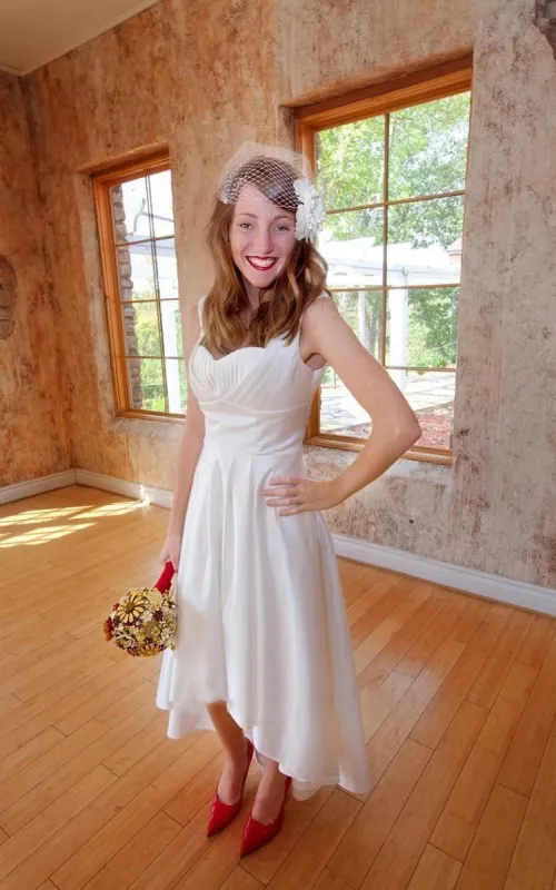 Unique A-Line Tea Length Style Wedding Dress sold by KissProm