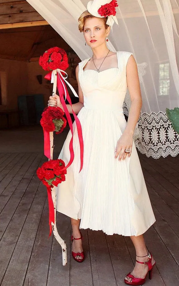 Unique A-Line Tea Length Style Wedding Dress sold by KissProm product image thumbnail 4