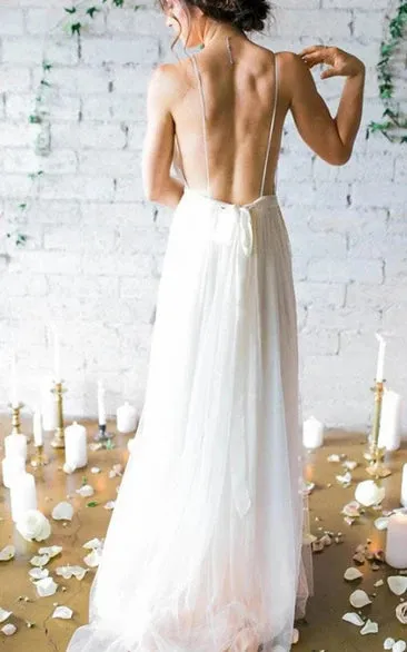 Serafina | A-Line V Neck Straps Spaghetti Sheath Chiffon Wedding Dress sold by KissProm product image thumbnail 2