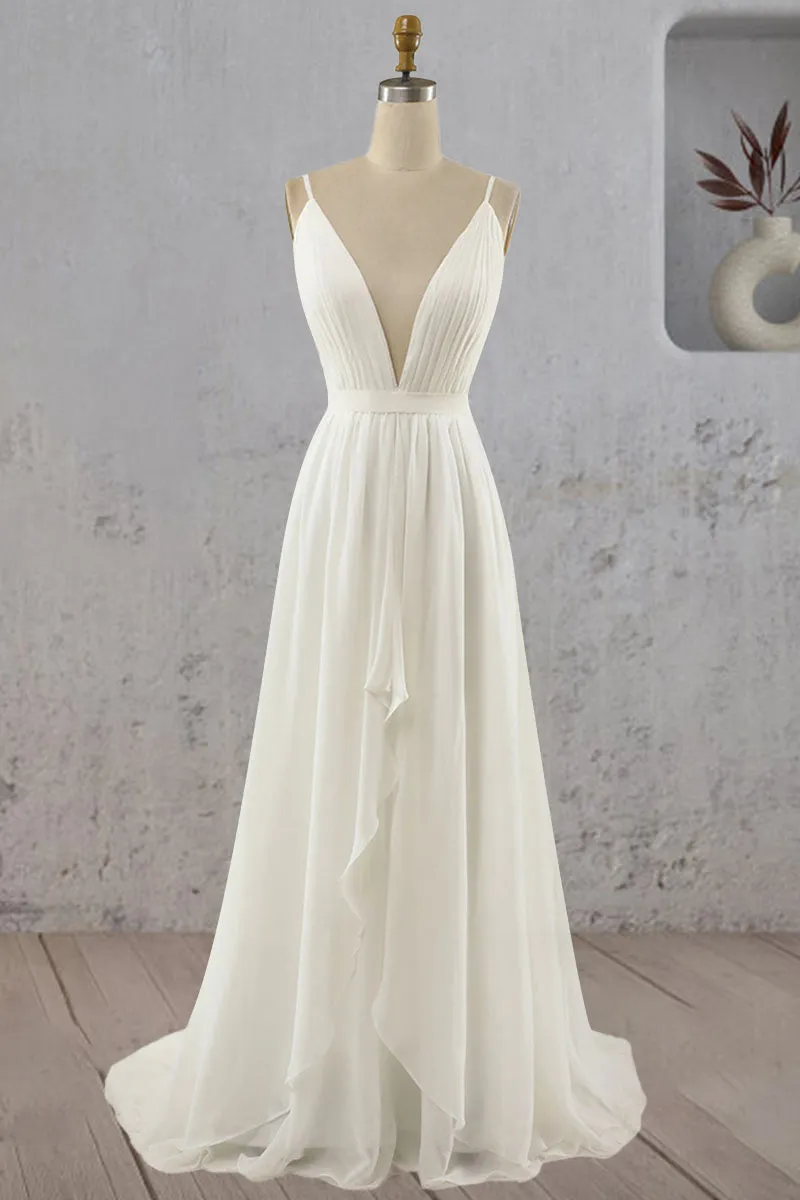 Serafina | A-Line V Neck Straps Spaghetti Sheath Chiffon Wedding Dress sold by KissProm product image thumbnail 5