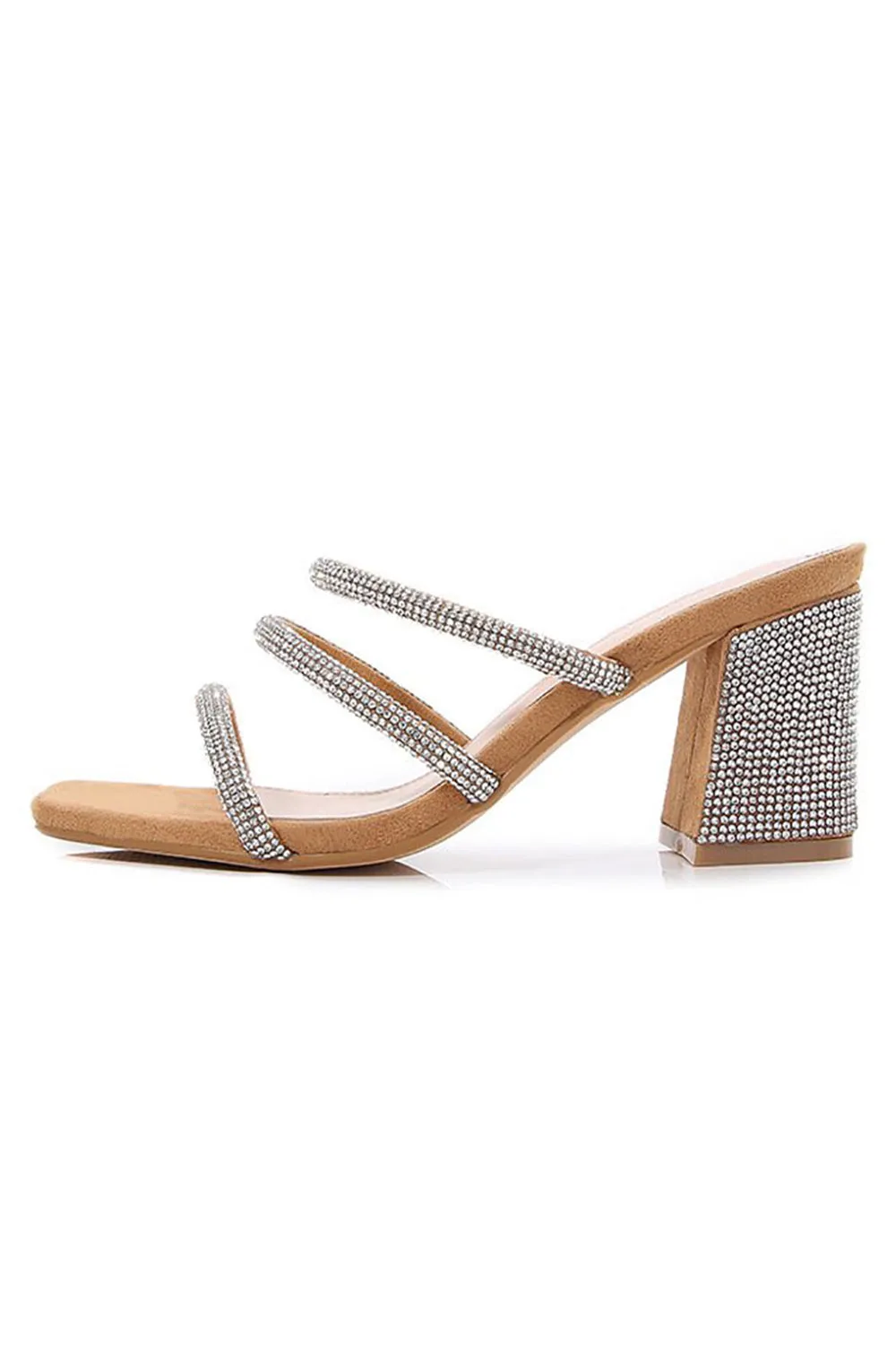 Silver Rhinestones Slip On Chunky Heel Sandal sold by KissProm