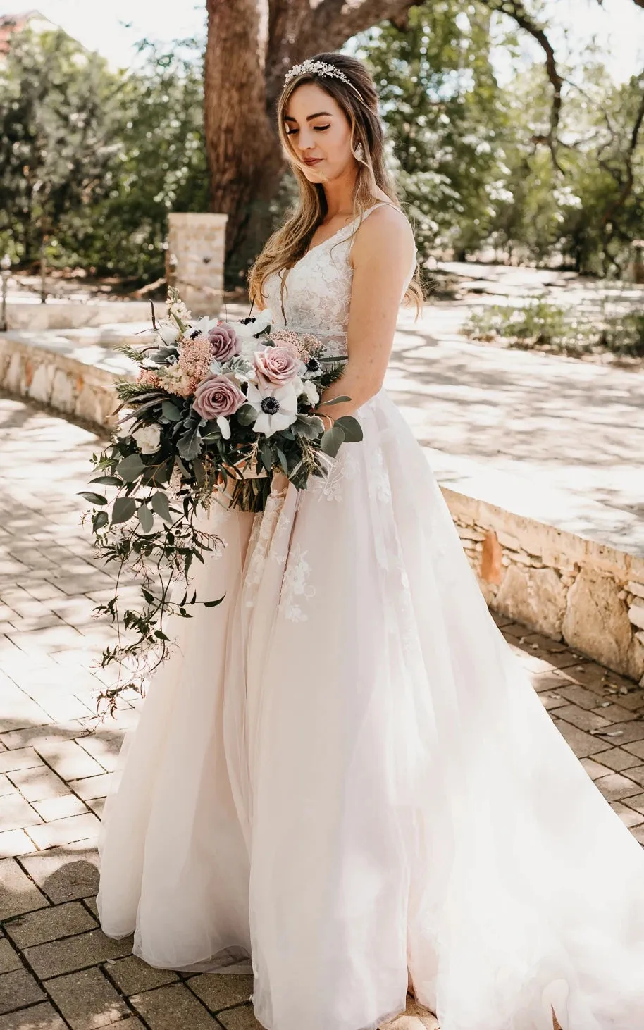 Adorable A-Line Lace Wedding Dress With Appliques And Illusion Deep-V Back sold by KissProm product image thumbnail 3