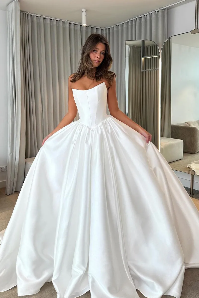 Ayasha | Ball Gown Strapless Satin Wedding Dresses sold by KissProm