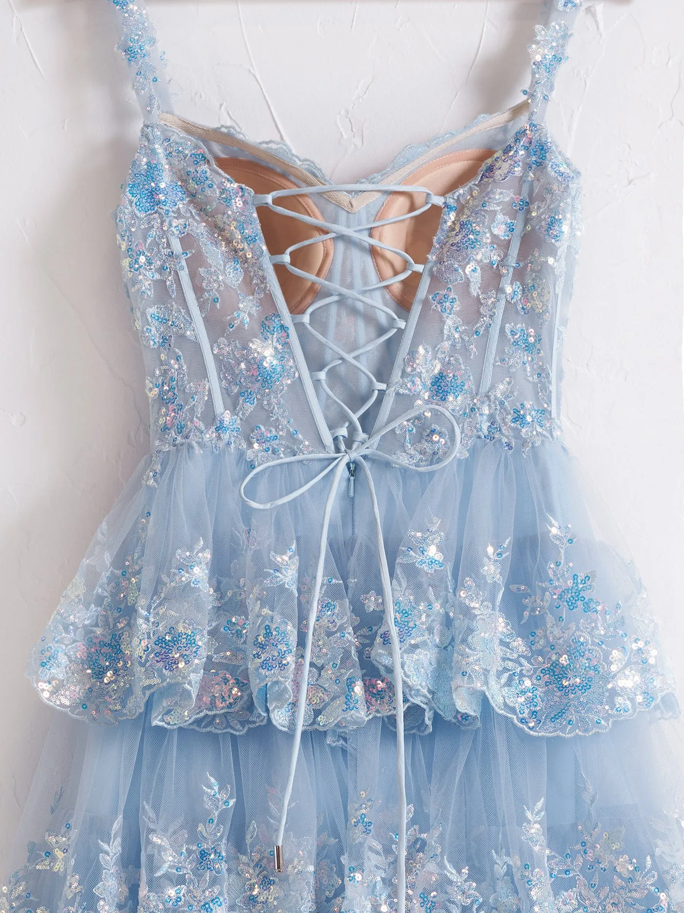 Capri | Blue Crystal Sequins Princess A Line Off the Shoulder Prom Dress with Lace Ruffles sold by KissProm product image thumbnail 4