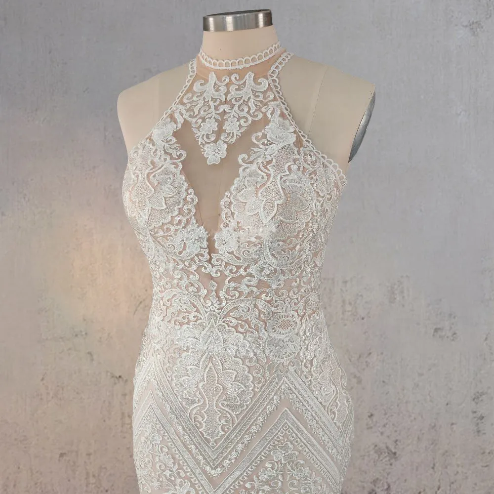 Mermaid White Halter Lace Appliqued Wedding Dress sold by KissProm product image thumbnail 5