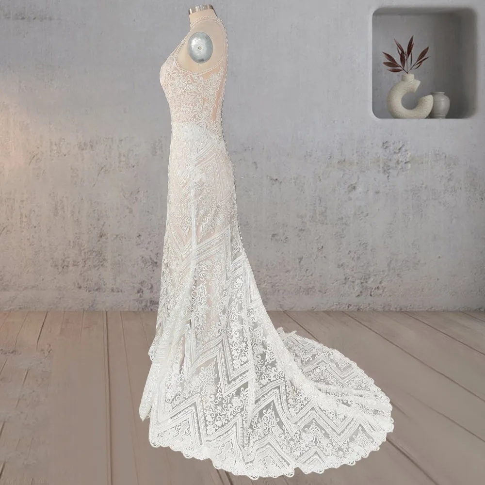 Mermaid White Halter Lace Appliqued Wedding Dress sold by KissProm product image thumbnail 3