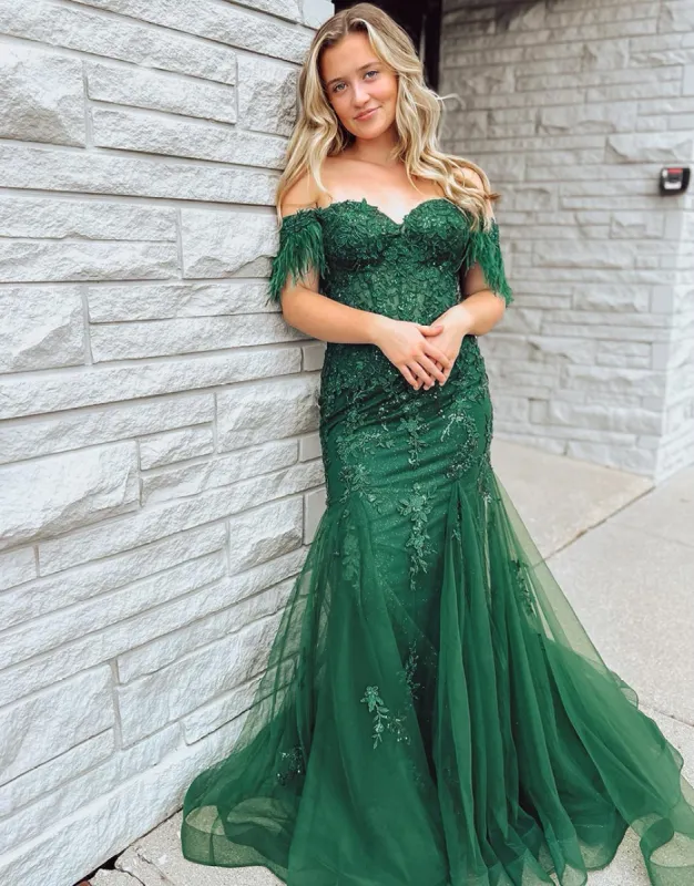 Pauline | Dark Green Mermaid Long Corset Prom Dress With Appliques sold by KissProm