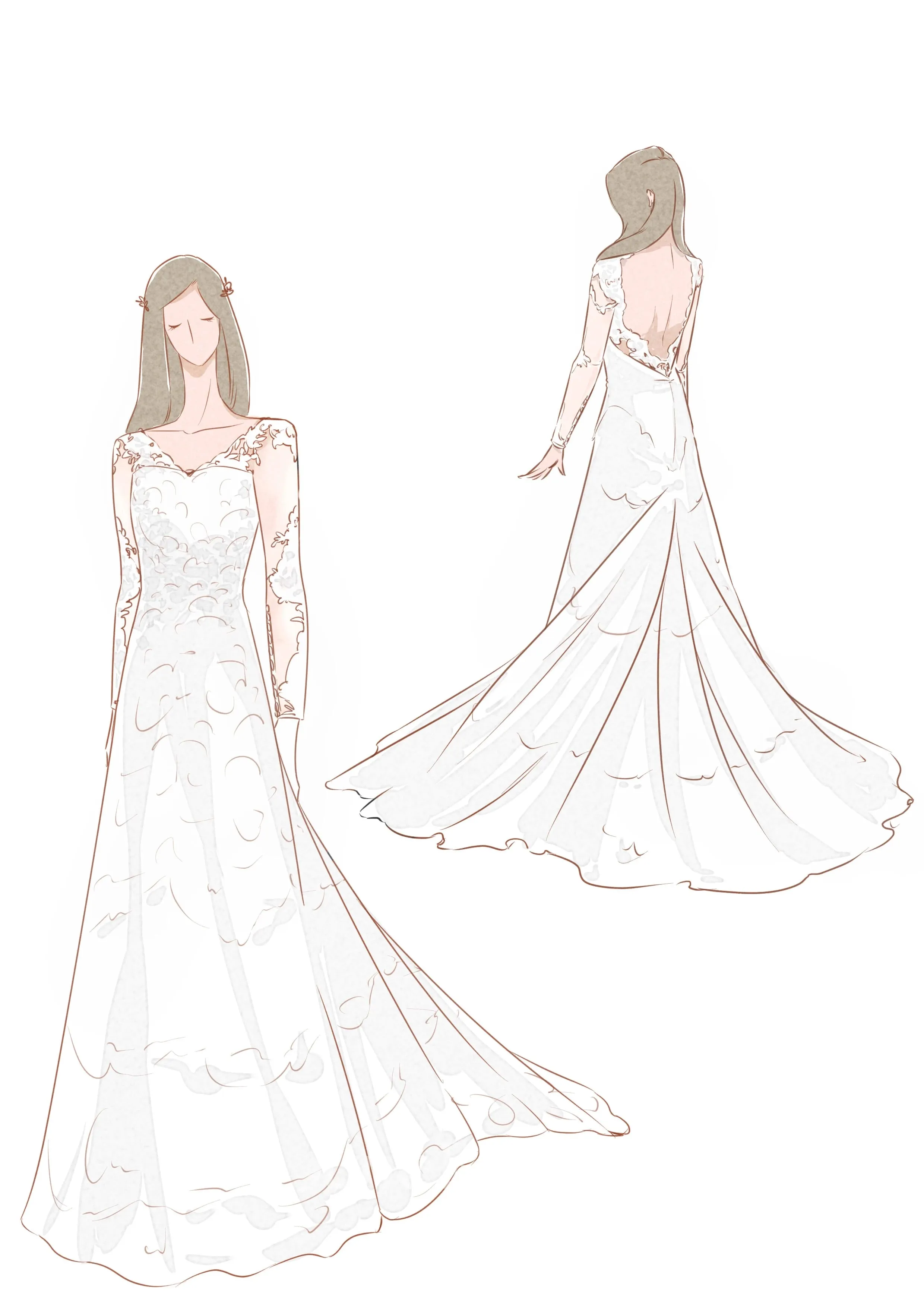 Brilliant Lace Bohemian Deep-V Back Cathedral Train Wedding Dress sold by KissProm product image thumbnail 5