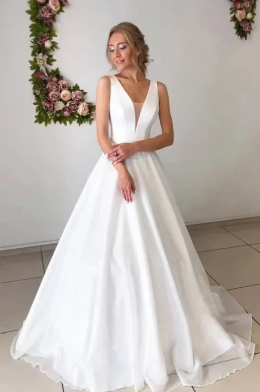 A-line Attractive V-neck Simple Wedding Dress Rustic Wedding Gown sold by KissProm