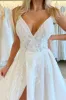 Gorgeous A Line V Neck Organza Long Wedding Dresses with Appliques sold by KissProm