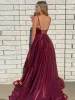 DarkRed Satin A Line Tight Long Prom Dress With Slit sold by KissProm