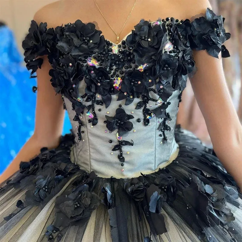 Black Off the Shoulder Quinceanera Dresses With 3D Flowers sold by KissProm product image thumbnail 2
