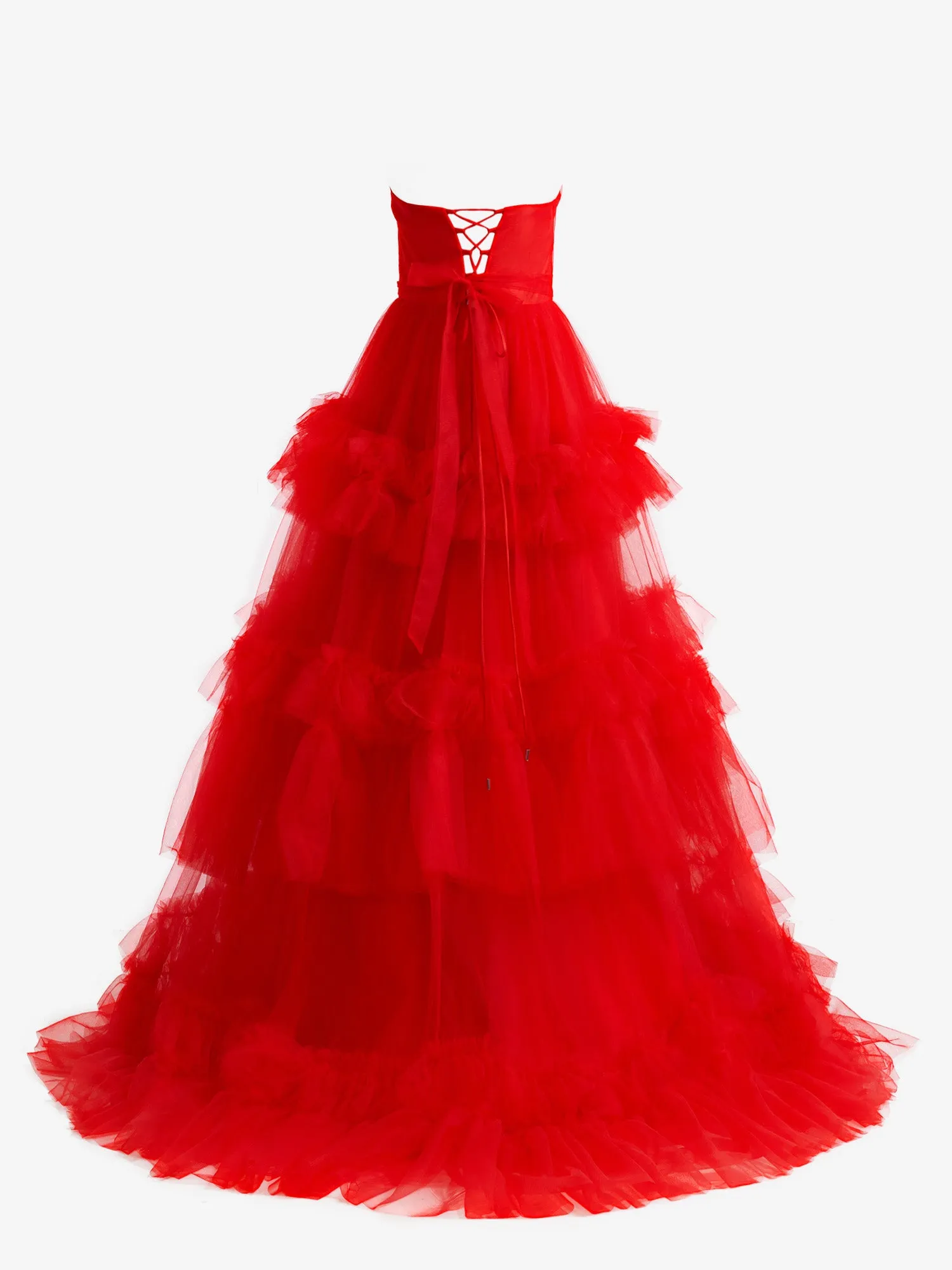 Matilda |Red A-Line Strapless Ruffled Tulle Evening Dress sold by KissProm product image thumbnail 2