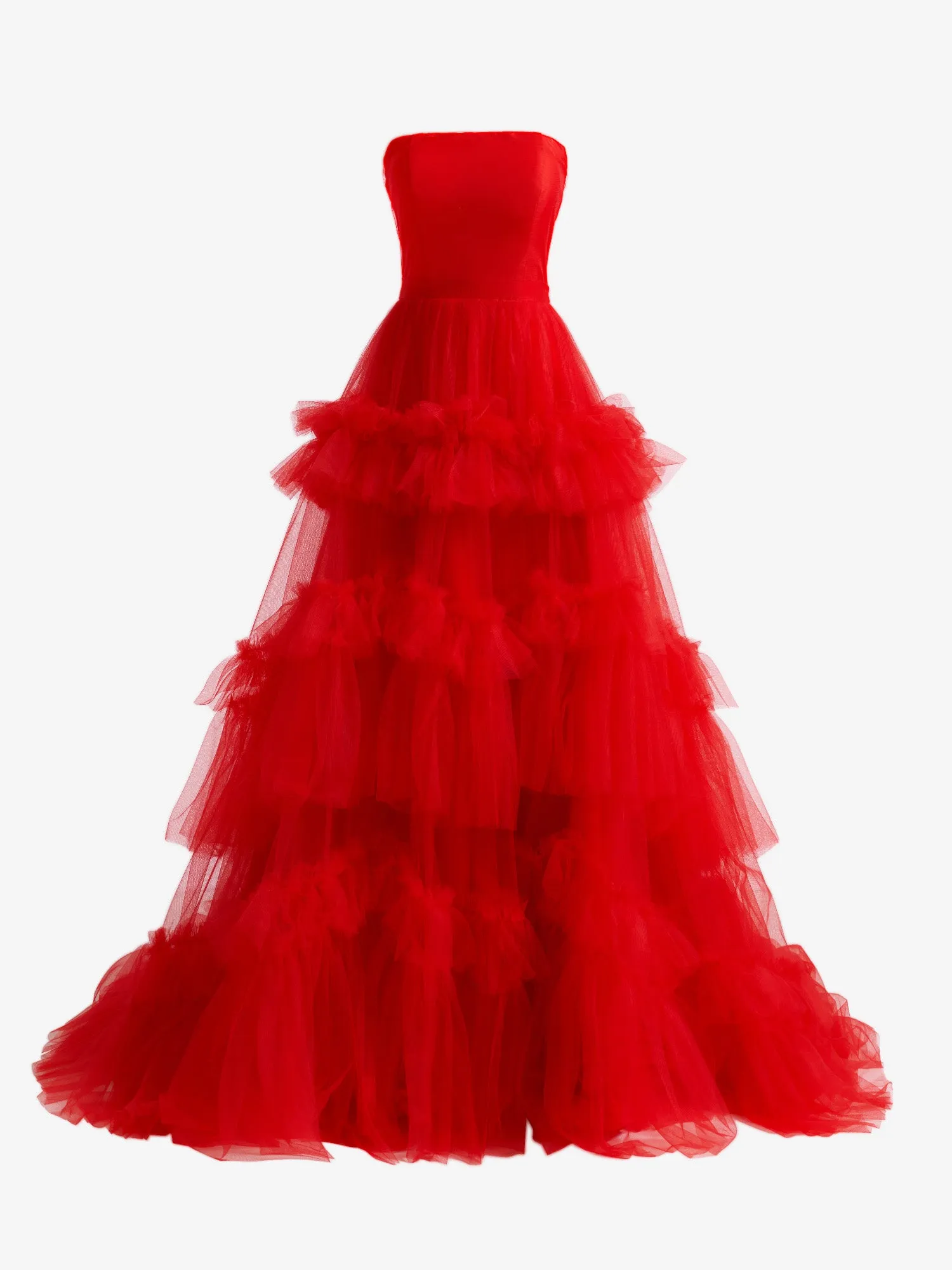Matilda |Red A-Line Strapless Ruffled Tulle Evening Dress sold by KissProm