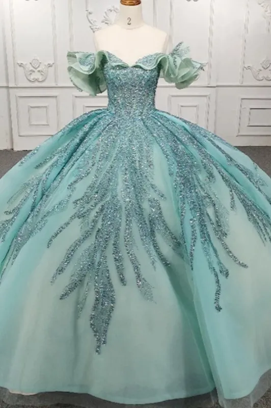 Quinceanera Dress Stylish Off-the-shoulder Party Dresses Crystal Beading Ball Gown sold by KissProm