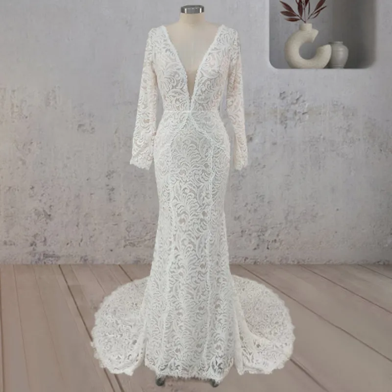 Mermaid Whisper Lace Embroidery Bridal Gown Wedding Dress sold by KissProm