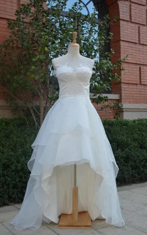 Sweetheart Lace-Up Back High-Low Chiffon Wedding Dress With Ruffles And Tiers sold by KissProm