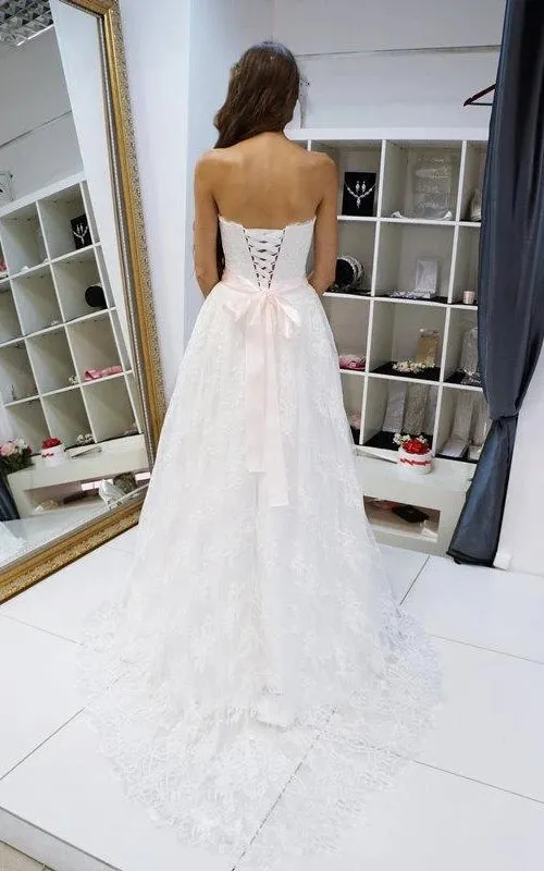 Strapless A-Line Lace Wedding Dress With Beading on Waist sold by KissProm product image thumbnail 2