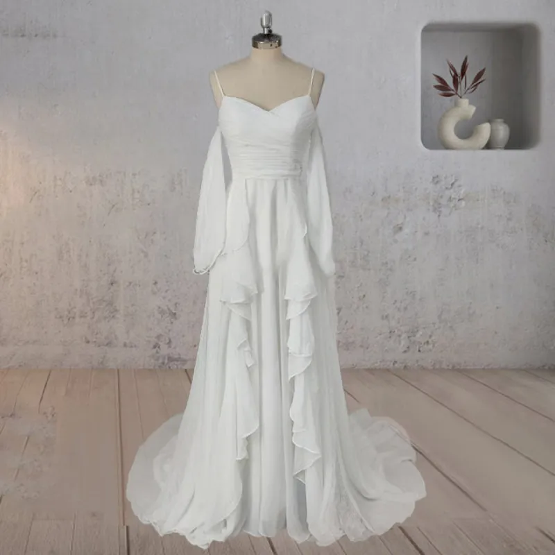 A-Line Chiffon Detachable Puffy Sleeves Wedding Dress sold by KissProm
