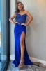 Sienna | Royal Blue Strapless Beaded Long Prom Dress with Slit sold by KissProm