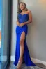 Sienna | Royal Blue Strapless Beaded Long Prom Dress with Slit sold by KissProm