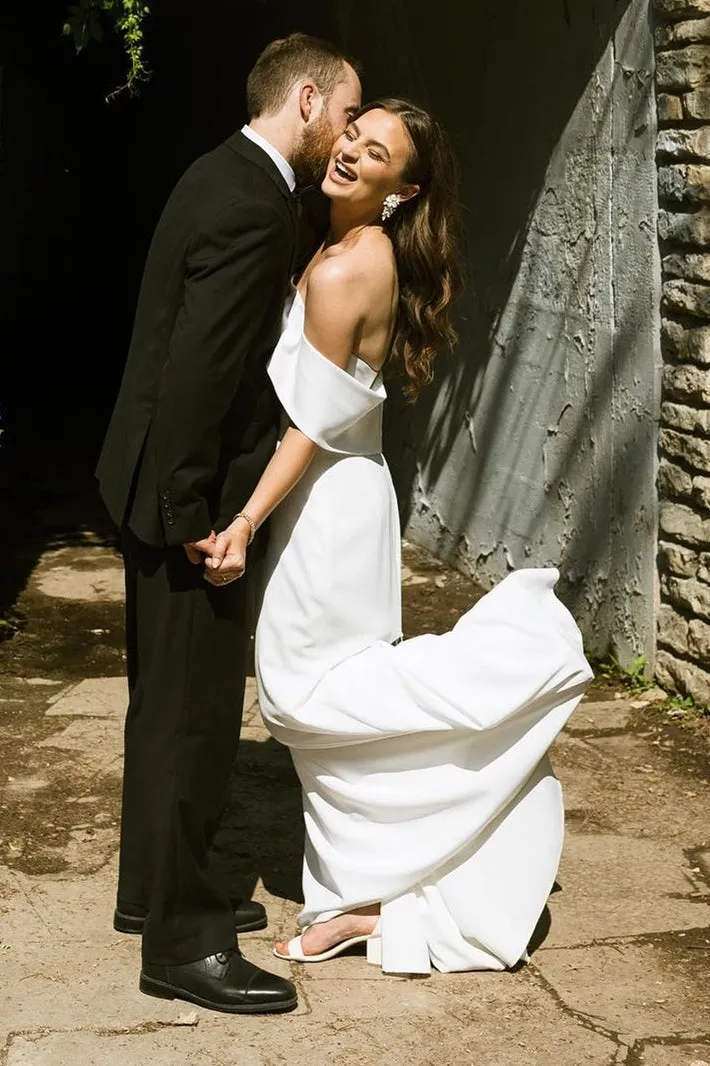 Mermaid White Off-the-Shoulder Chiffon Long Wedding Dress sold by KissProm product image thumbnail 3