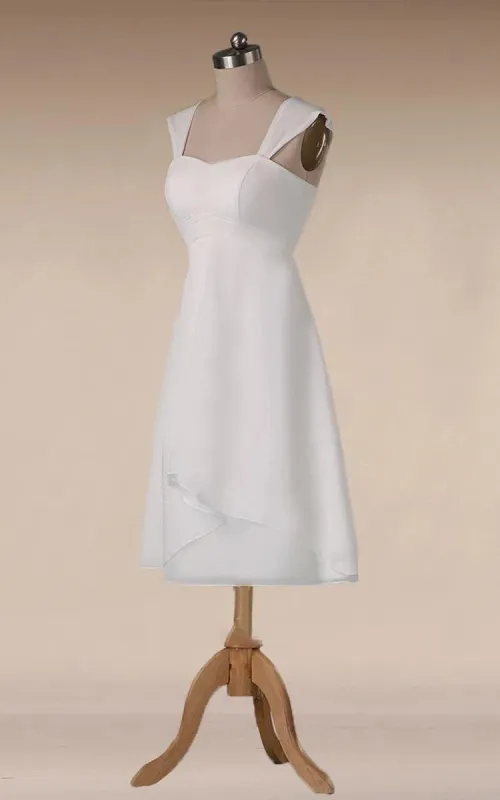 Straps Empire Waist Sheath Tea-Length Chiffon Wedding Dress sold by KissProm