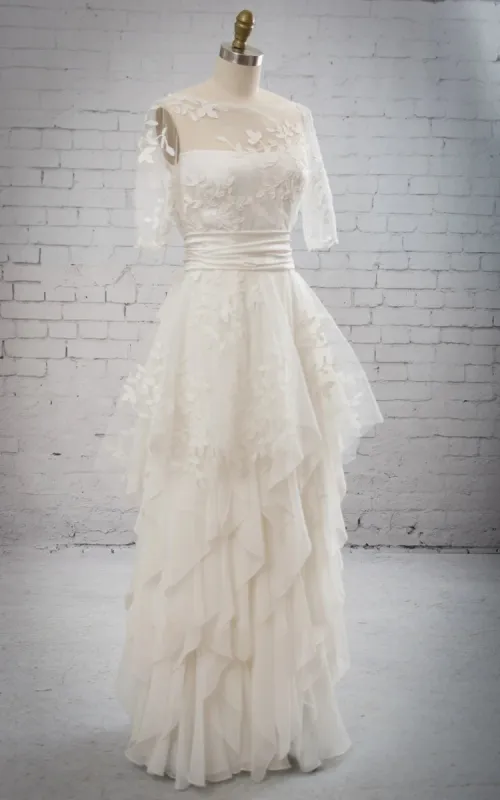 Stunning Illsion Neck Half-sleeved Ruffled Dress With Removable Embriodery Peplum sold by KissProm