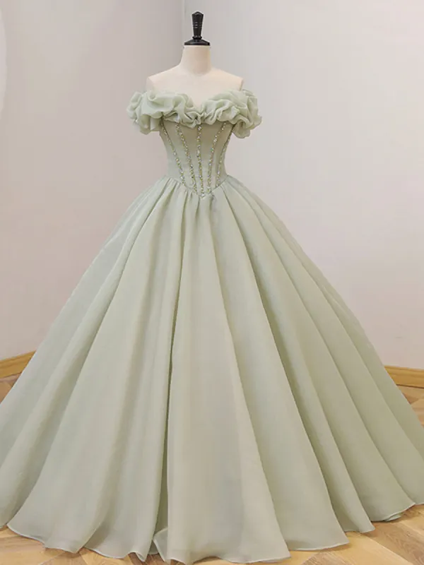 Quinceanera Dress Green Long Prom Dress Green Tulle Formal Sweet Dress with Beading sold by KissProm