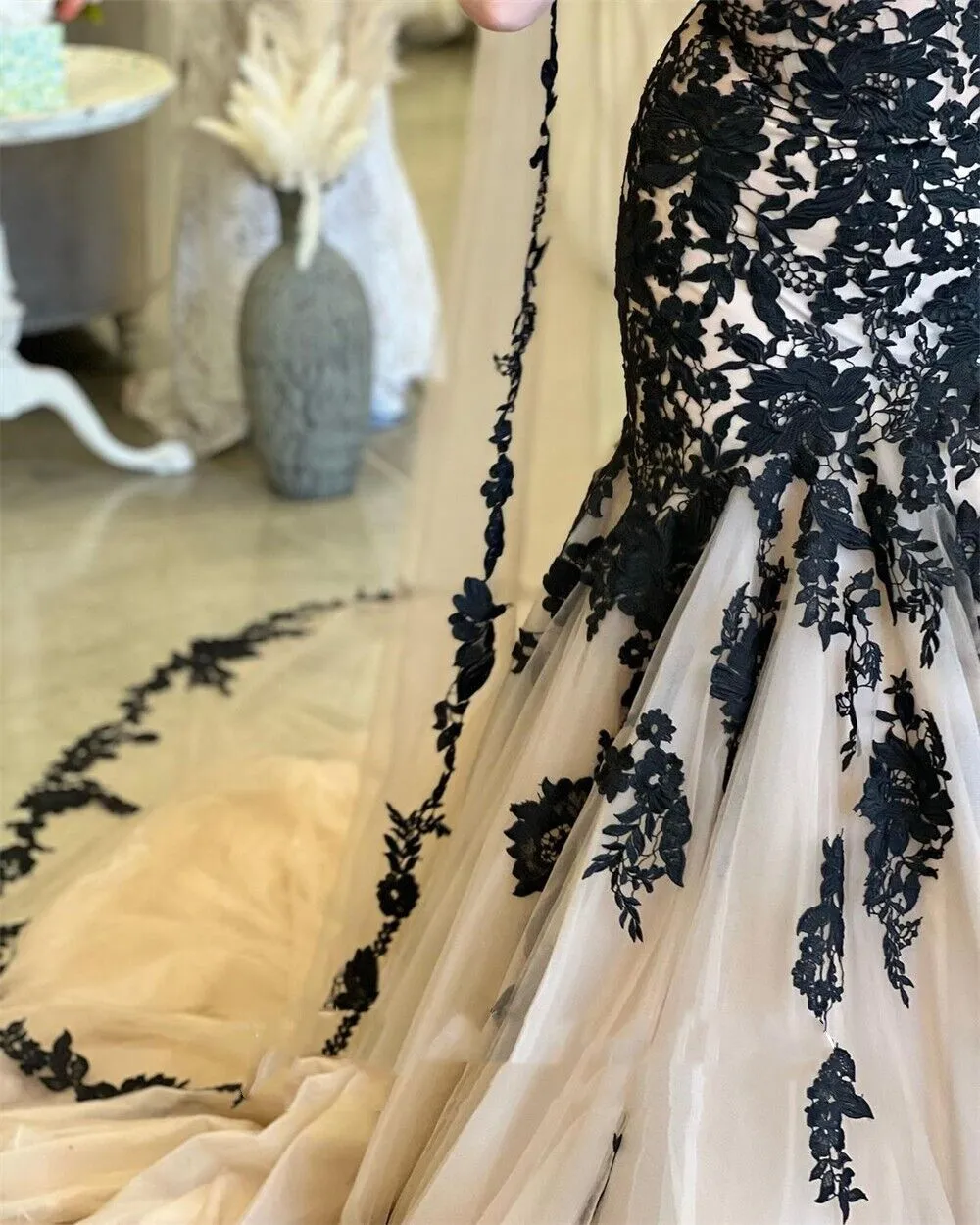 Mermaid Black Champagne Wedding Dresses Lace Strapless Sweep Train sold by KissProm product image thumbnail 3