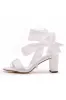 Ivory Satin Tied Open Toe Ankle Strap Chunky Heel Sandals sold by KissProm