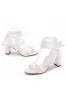 Ivory Satin Tied Open Toe Ankle Strap Chunky Heel Sandals sold by KissProm
