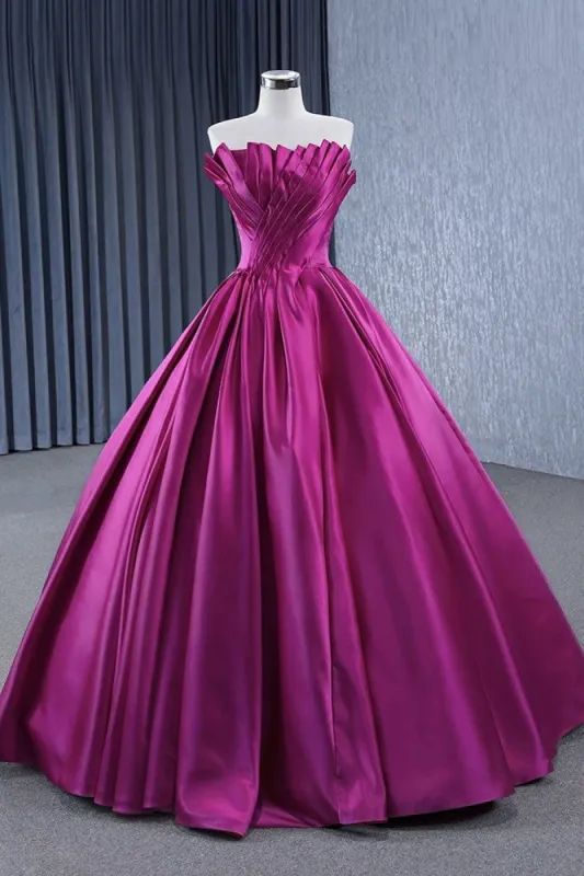 Quinceanera Dress Novelty A Line Satin Strapless Ball Gown Evening Dress for Women sold by KissProm