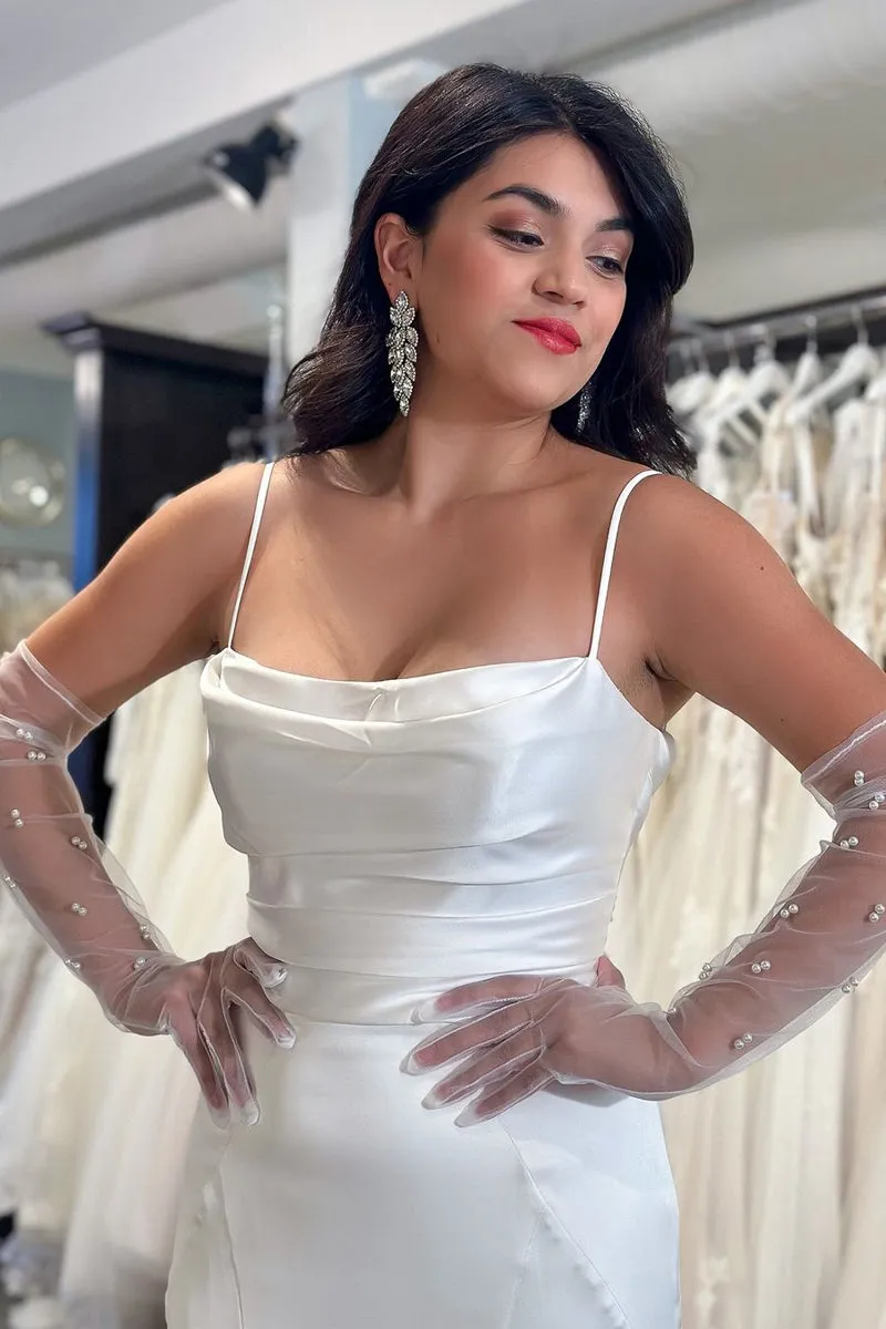 Mermaid White Cowl Neck Silk Satin Wedding Dresses sold by KissProm product image thumbnail 4