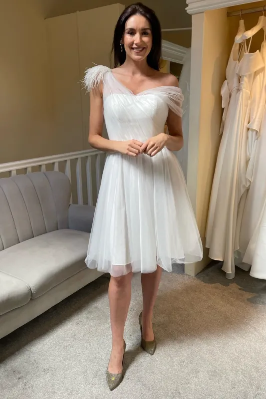 Asymmetrical Tulle A-Line Knee-Length Wedding Dress sold by KissProm