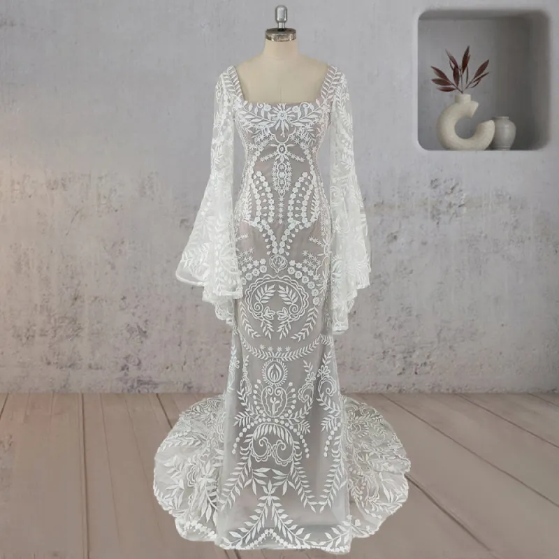 White Mermaid Enchantment Flower Prints Wedding Dress sold by KissProm
