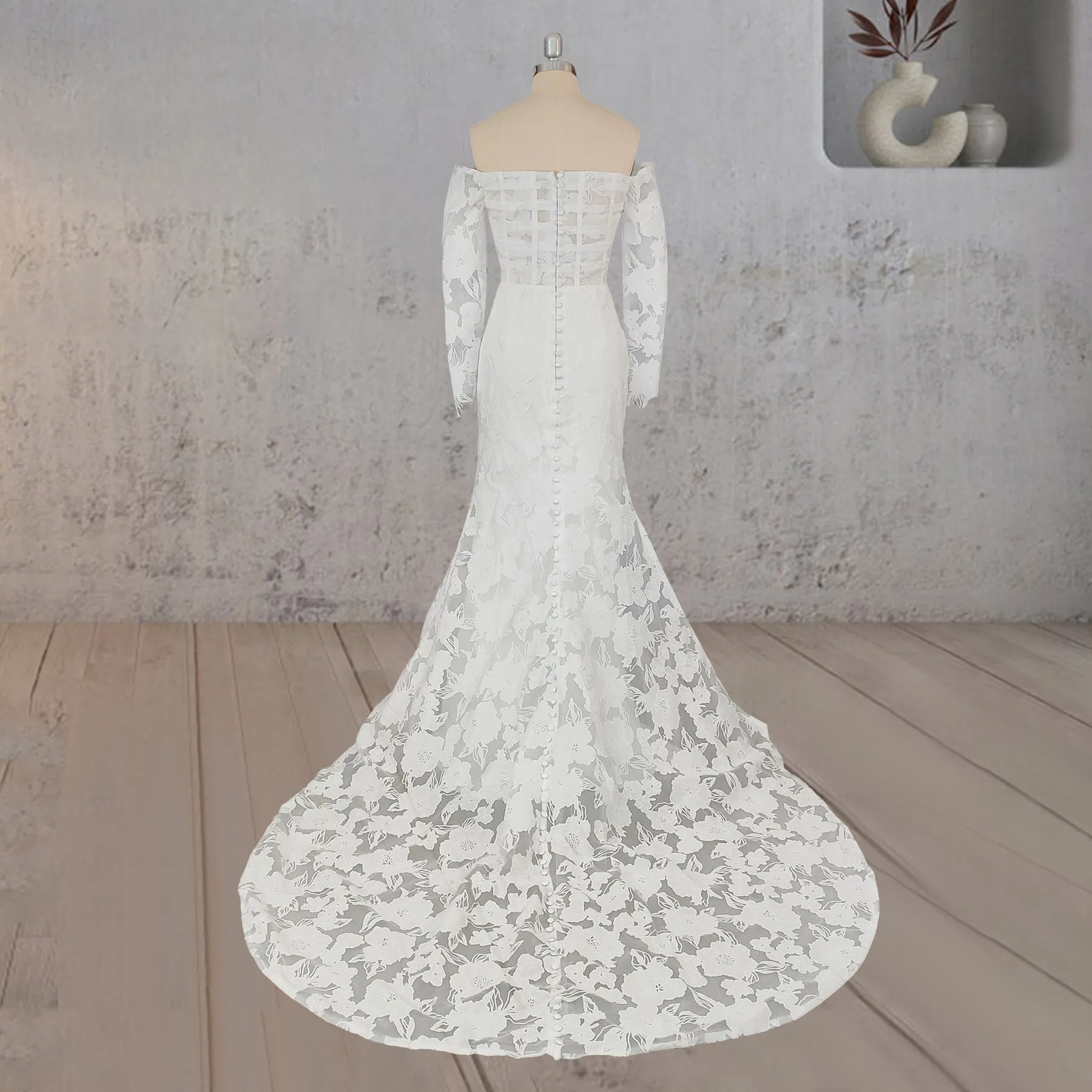 Margarita | Mermaid Off the Shoulder Long Sleeves Wedding Dress with Slit sold by KissProm product image thumbnail 2