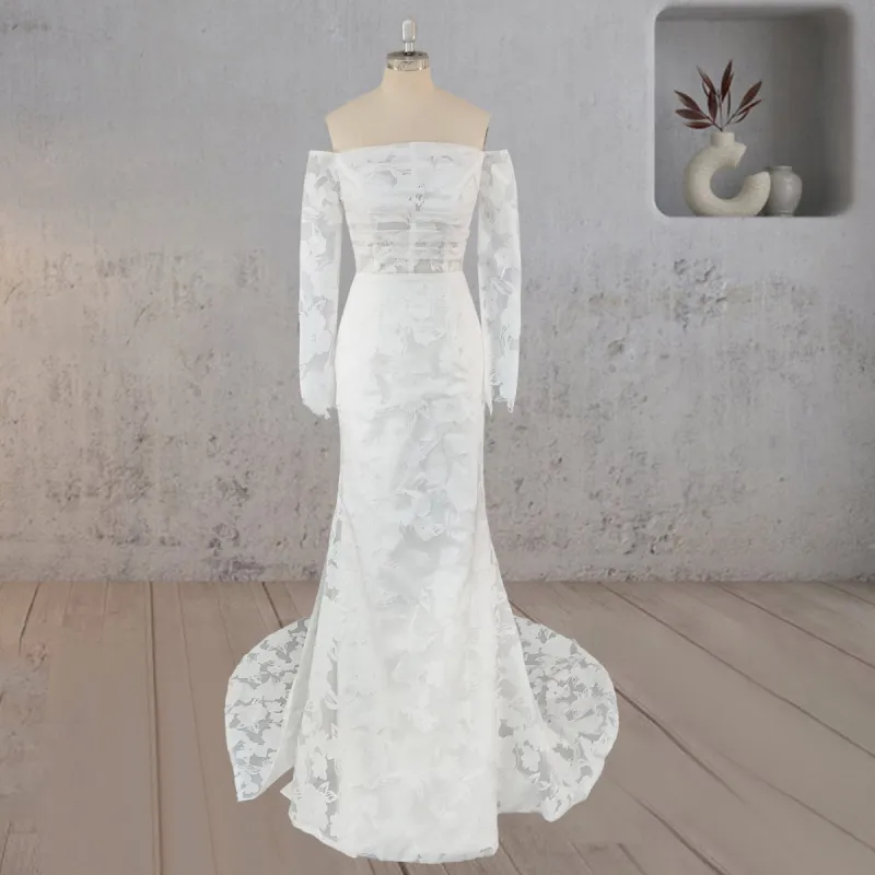 Mermaid Off the Shoulder Long Sleeves Wedding Dress with Slit sold by KissProm