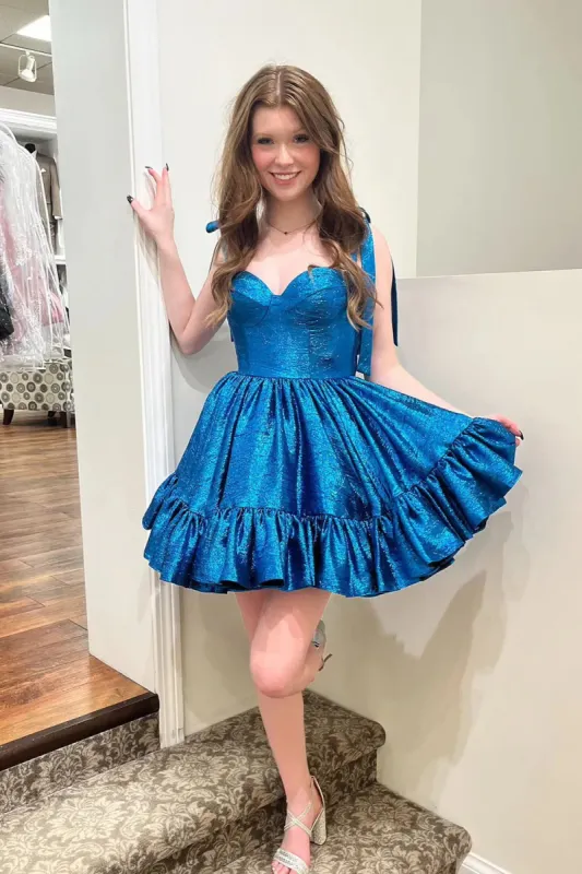 Sadia  | Sweetheart Blue Sequins Short Ruffle A-Line Homecoming Dresses sold by KissProm