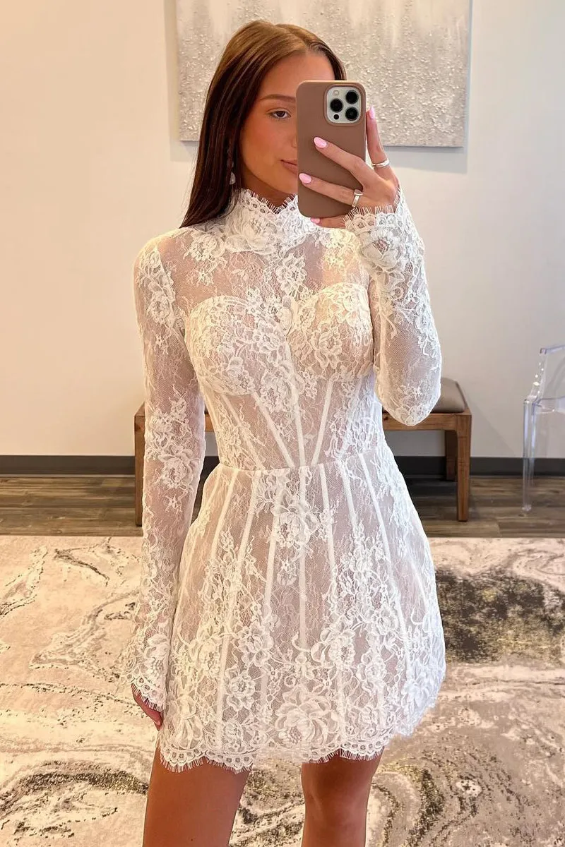 Kasen | Charming Sheath High Neck Lace Short Homecoming Dressees sold by KissProm product image thumbnail 3