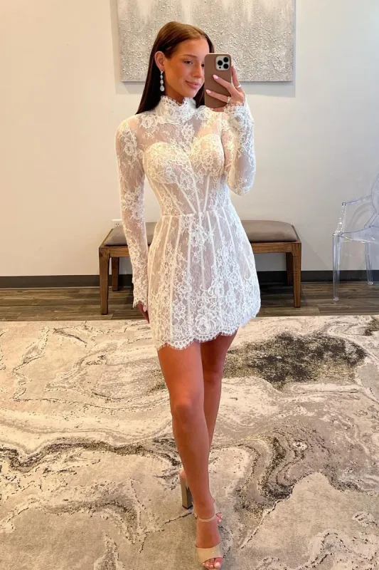 Kasen | Charming Sheath High Neck  Lace Short Homecoming Dressees sold by KissProm