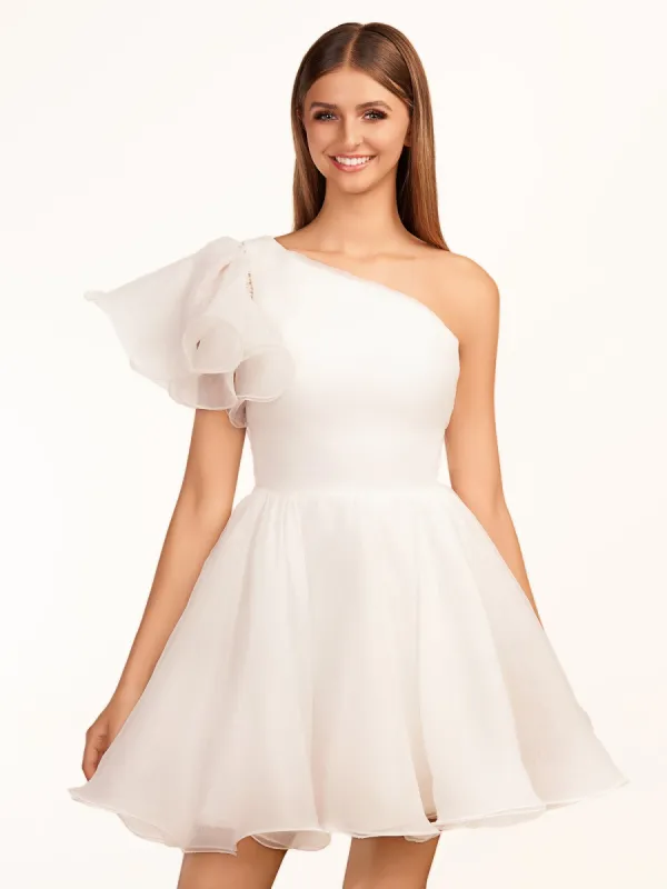 Rose | Ivory A-line One Shoulder Organza Ruffled Homecoming Dress sold by KissProm