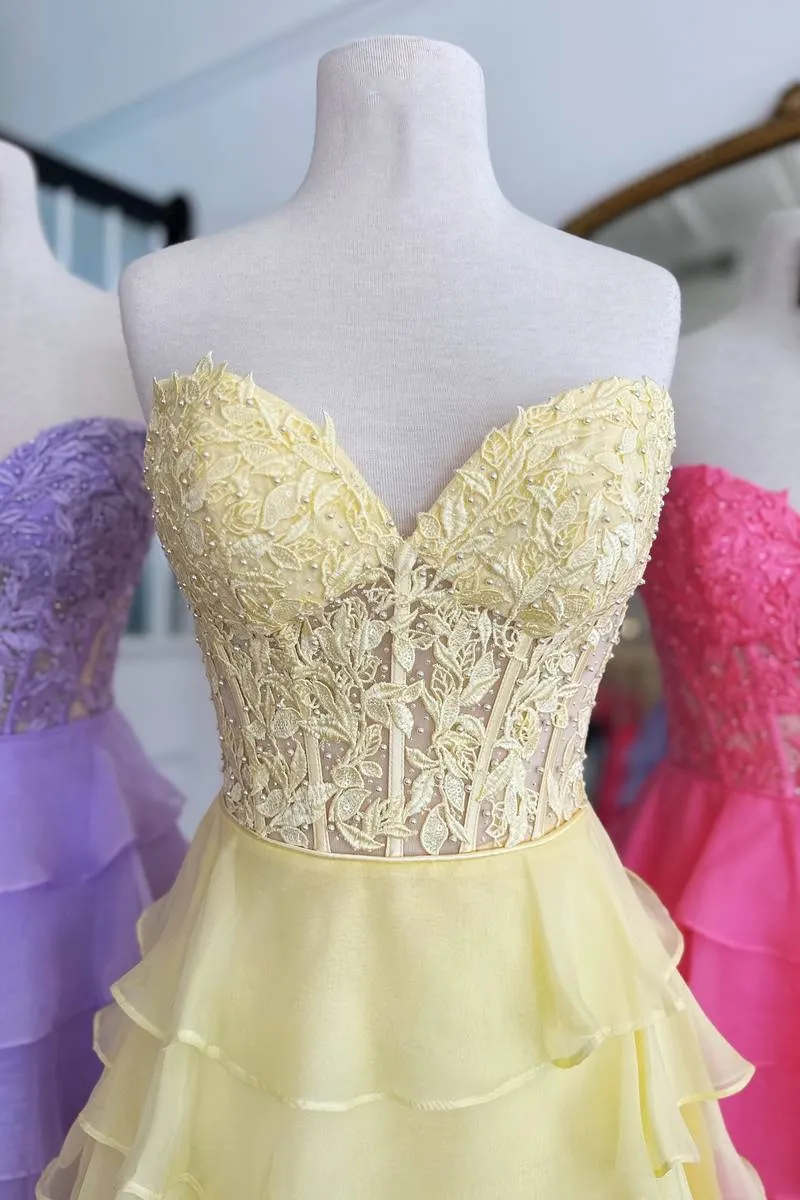 A-Line Strapless Tiered Corset Short Homecoming Dress with Appliques sold by KissProm product image thumbnail 5