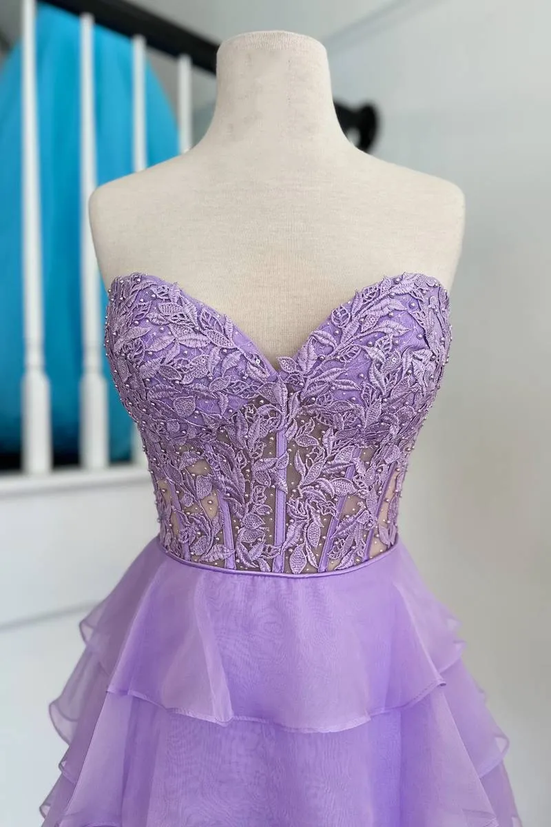 A-Line Strapless Tiered Corset Short Homecoming Dress with Appliques sold by KissProm product image thumbnail 2