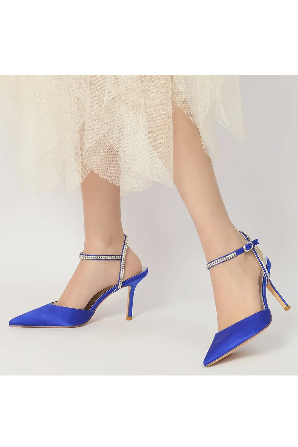 Party Crystal Strap Pointed Toe Satin Stiletto Heels sold by KissProm product image thumbnail 5