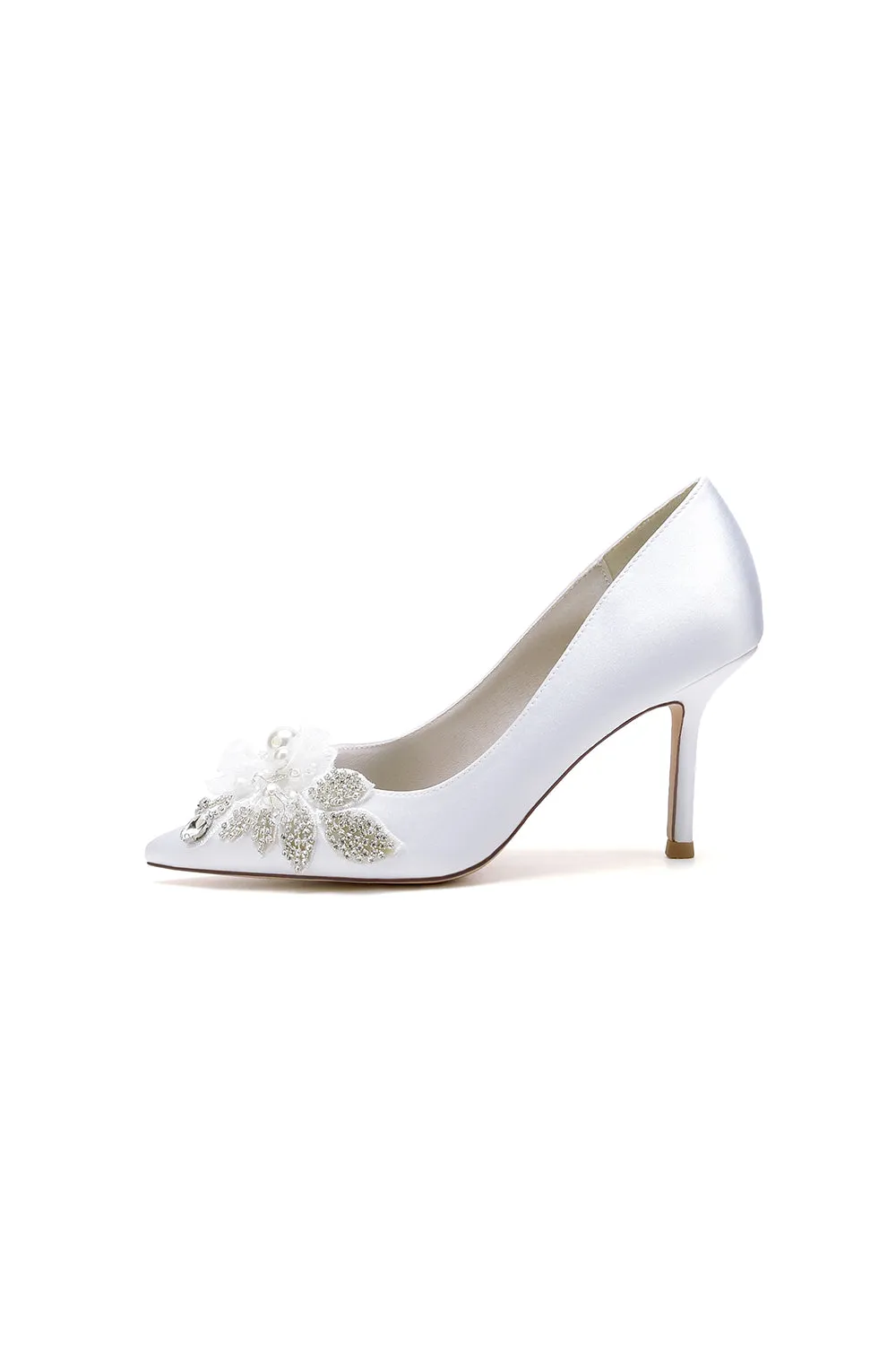 Pointed Toe Satin Bridal Heels with Crystal Flower sold by KissProm product image thumbnail 4