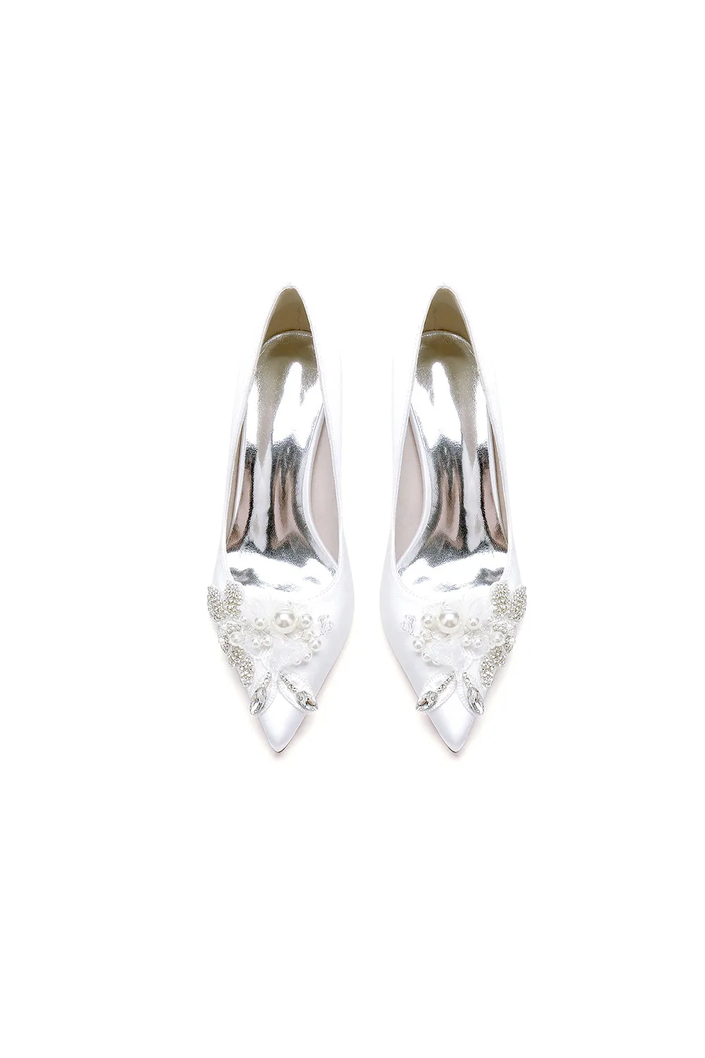 Pointed Toe Satin Bridal Heels with Crystal Flower sold by KissProm product image thumbnail 2
